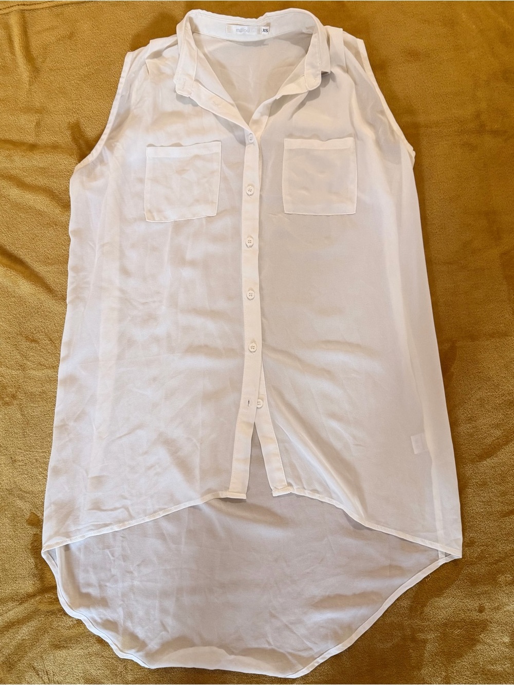 Millau Women’s Sheer Sleeveless Button-Down Blouse in White, Size XS. - Picture 6 of 12